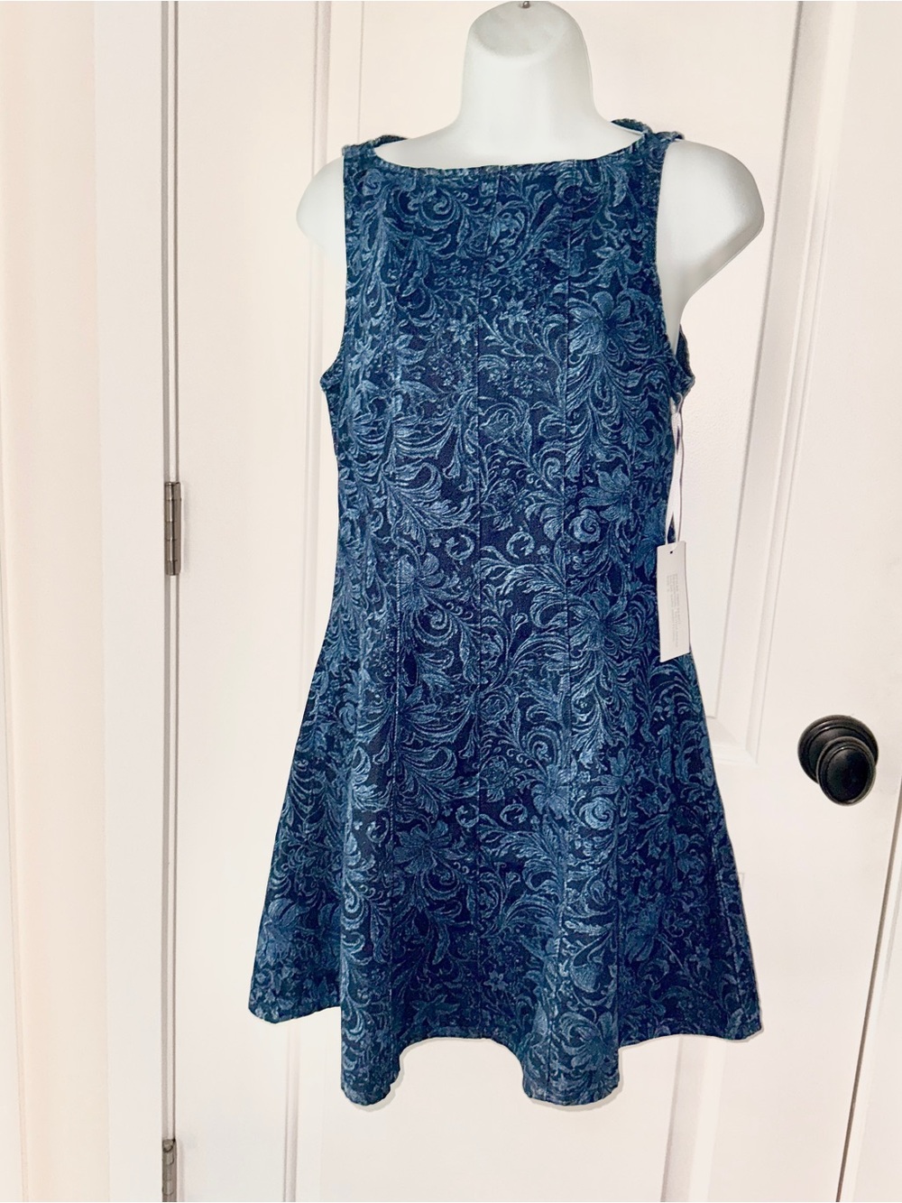 Torn by Robby Kobo Dark Navy Textured Embossed Floral A-Line Dress